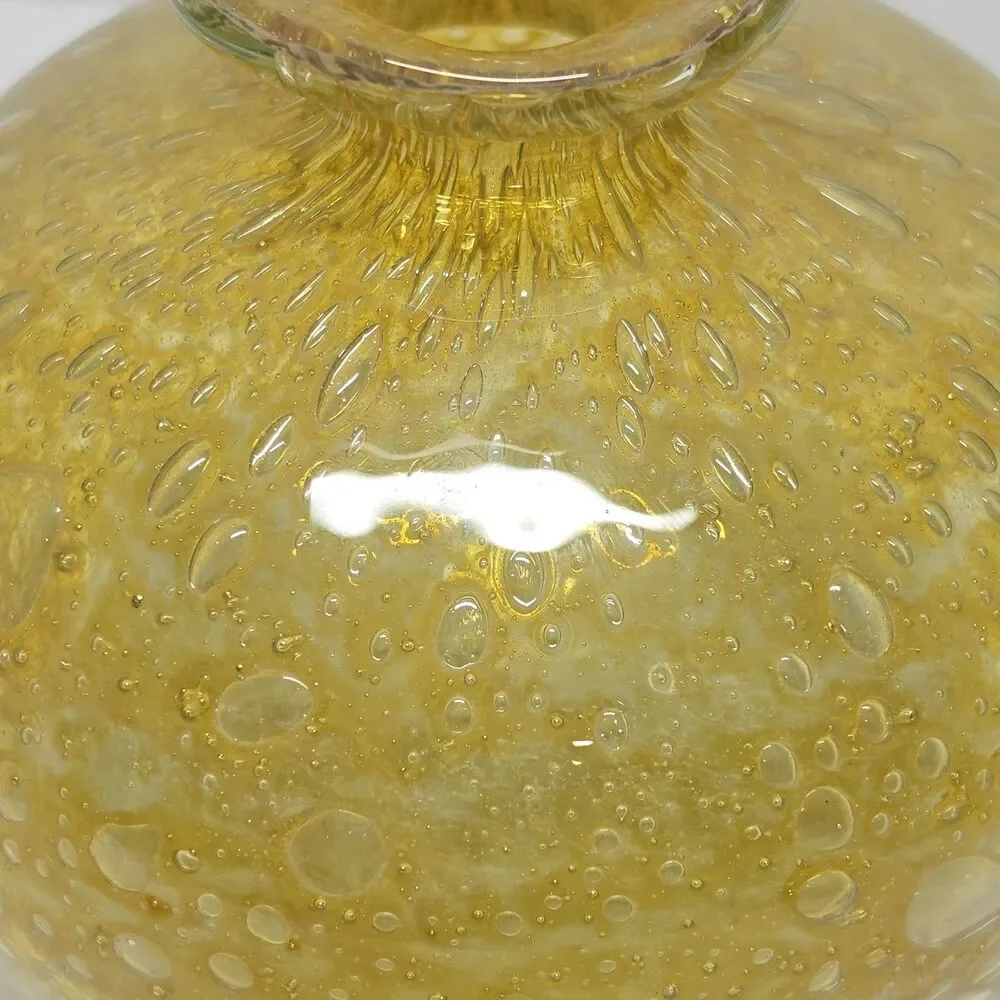 Vintage 70s MDINA Bubble Glass Globe Vase Yellow Ochre By Michael Harris Malta